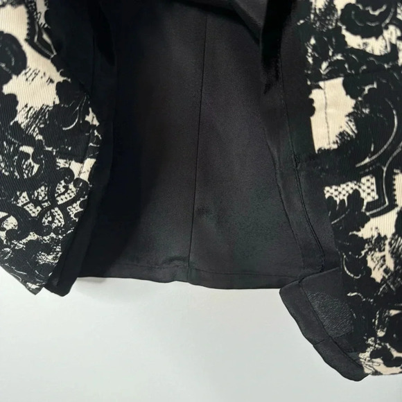 Miss Wu Silk Blend Navy Blue Black Off White Lace Print Short Sleeve Mini Dress - Picture 10 of 15